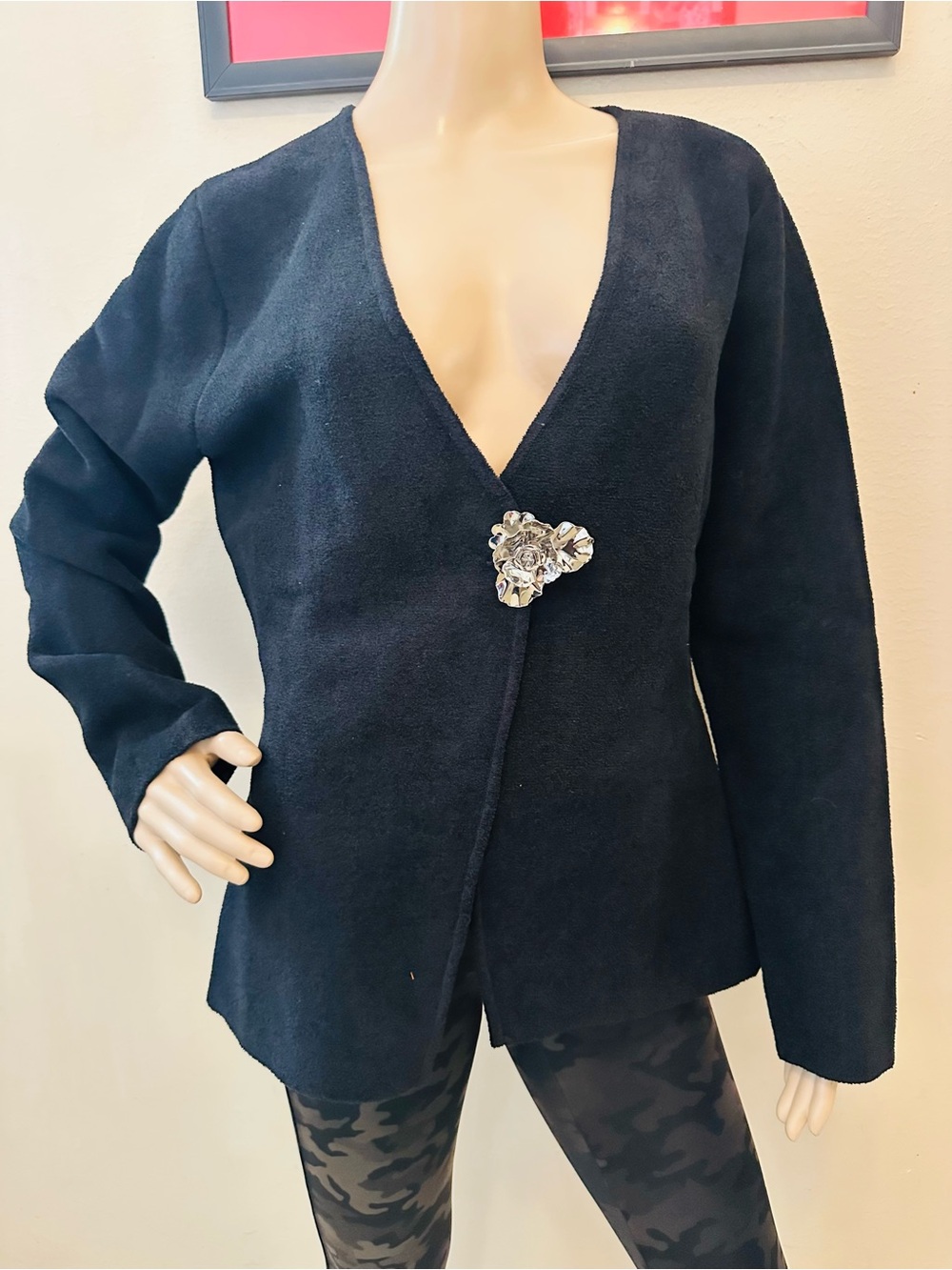 Mango ‘Tapies’ Knitted Cardigan with Statement Jewel Button - Size Medium